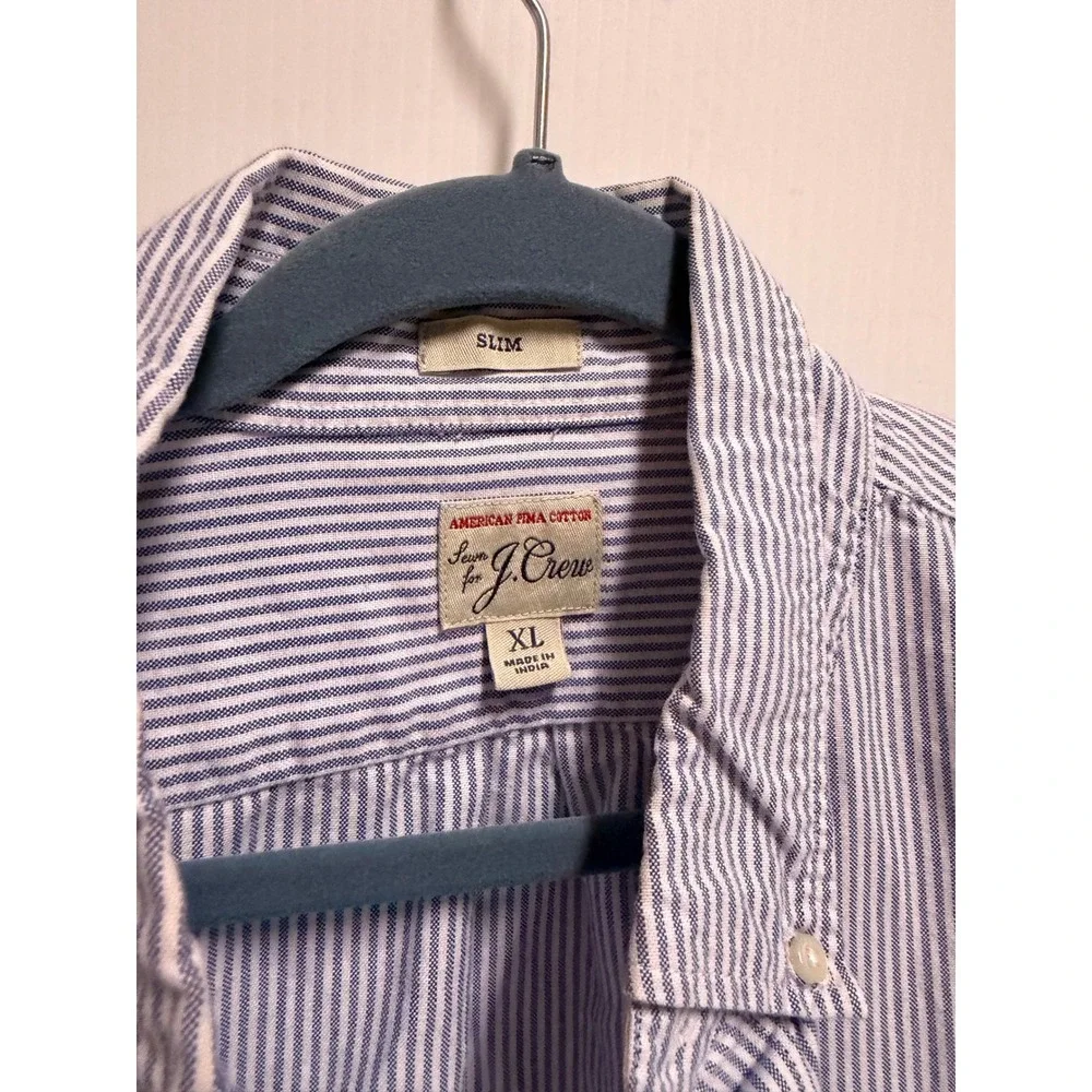 J. Crew Mens Slim American Pima Cotton Striped Button Down Shirt XL Blue White